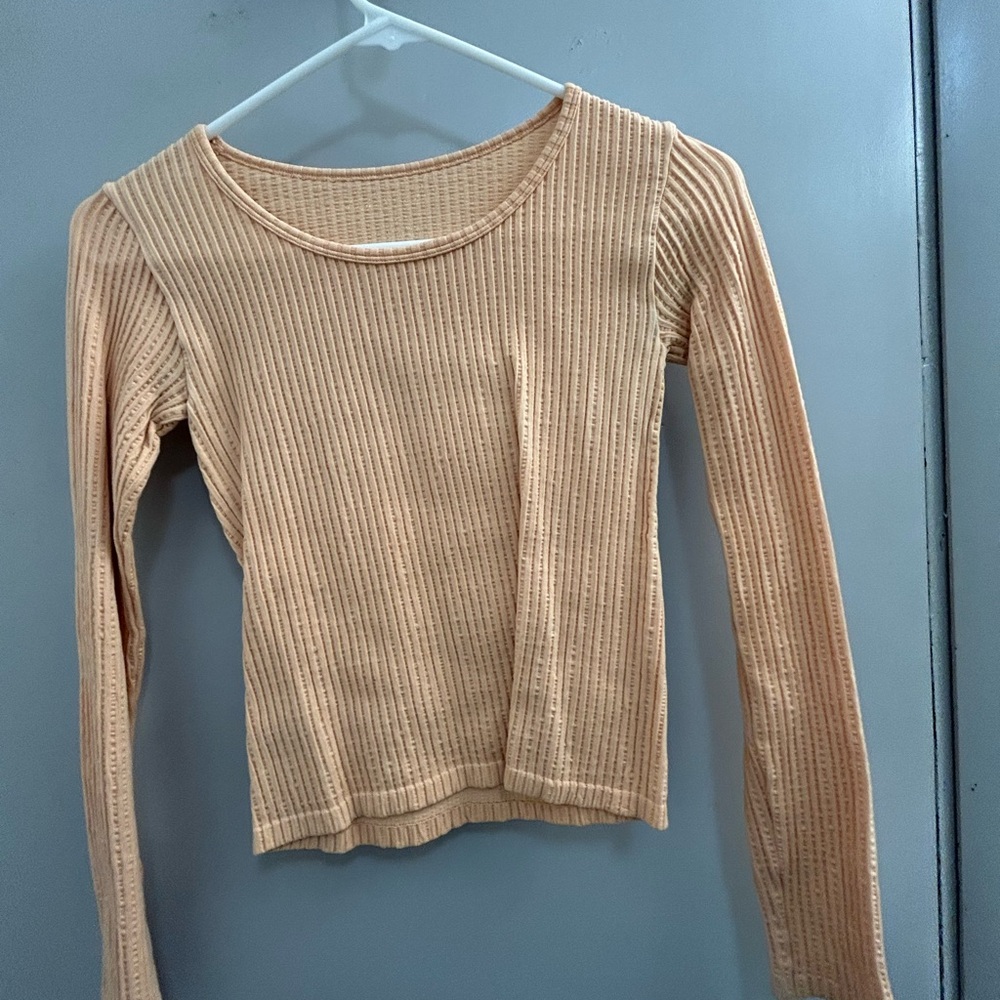 Ribbed Pale Orange Long Sleeve Top